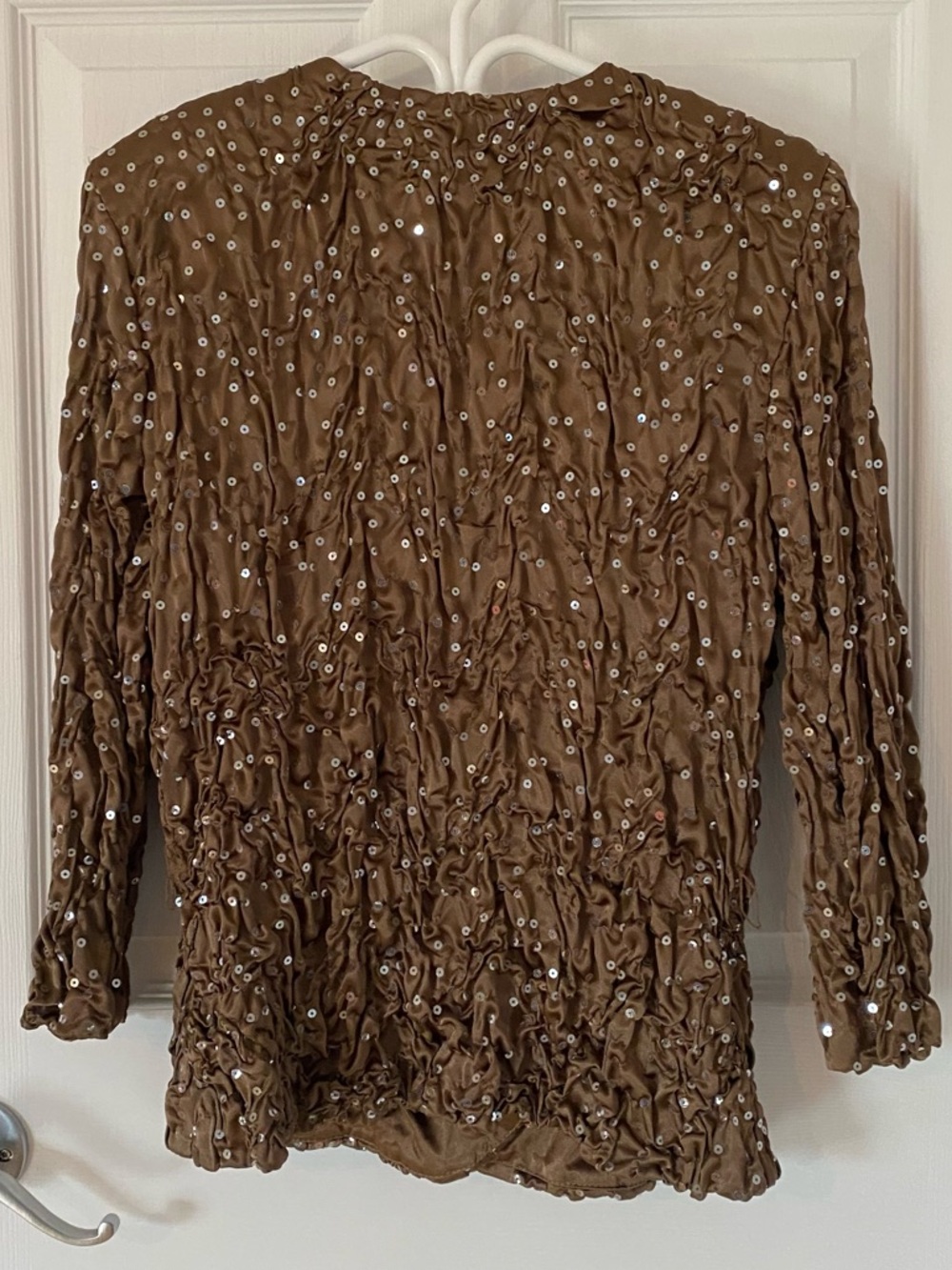 Brown Sequin Crinkle Blazer Jacket - Picture 4 of 8